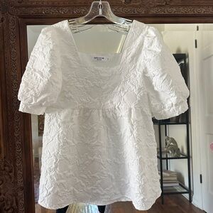 White Textured  Babydoll Y2K Puff Sleeve Top size m